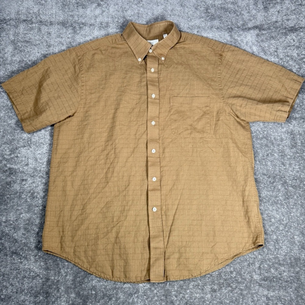 Turnbury Shirt Men's Large Brown Linen Blend European Fabric‎ Short Sleeve